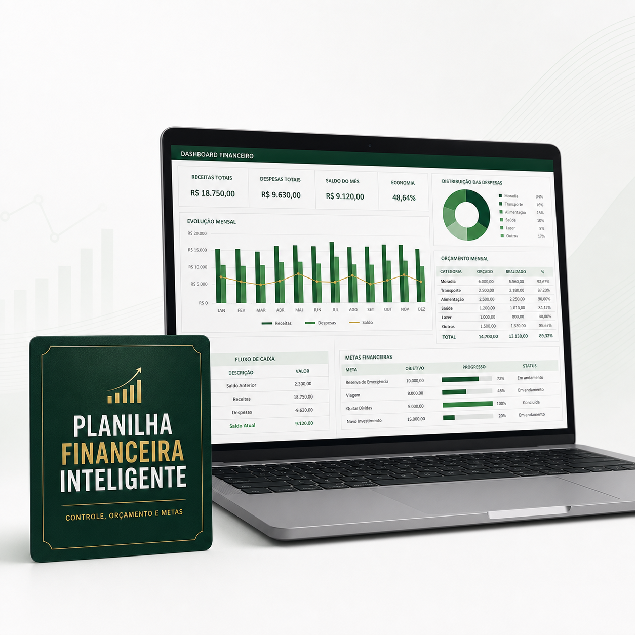 Notebook exibindo o dashboard da Planilha Financeira Inteligente
